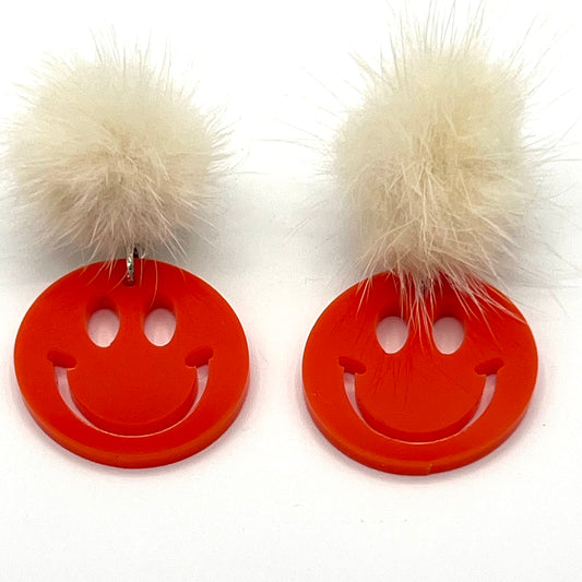 Earrings - Happy Face and Pom pom